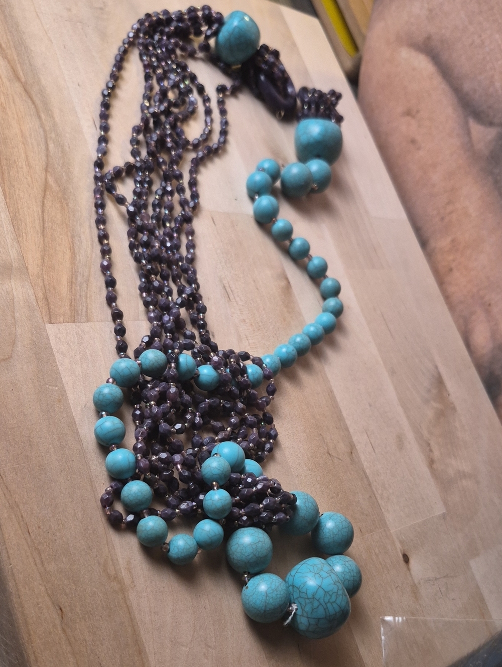 Turquoise and Amethyst Beaded Multi-Strand Necklace